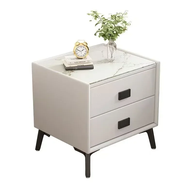 

Solid wood, cream style, smart bedside table, simple modern rock slab bedroom, household light luxury high-end bedside table
