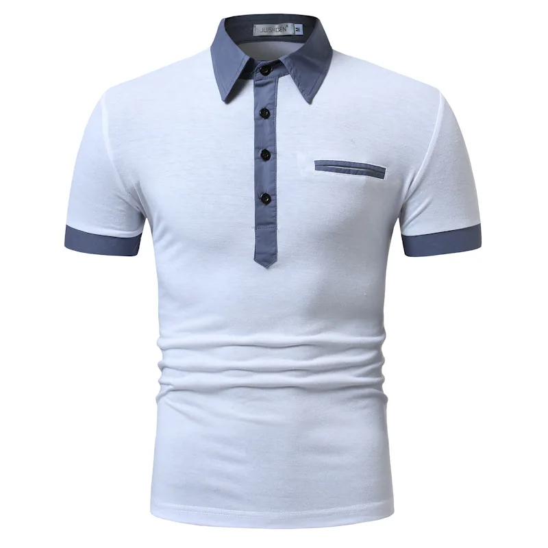 New Foreign Trade Men's Wear Korean Fashion Trendy T-shirt with Long Portal Decoration and Casual Short Sleeve POLO Shirt