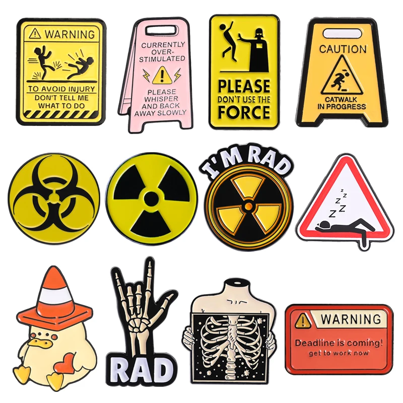 Attention Hazard Warning Sign Enamel Pin Radioactive Nuclear Radiation Symbol I'm Rad Brooch Lapel Badge Jewelry Gift for Friend