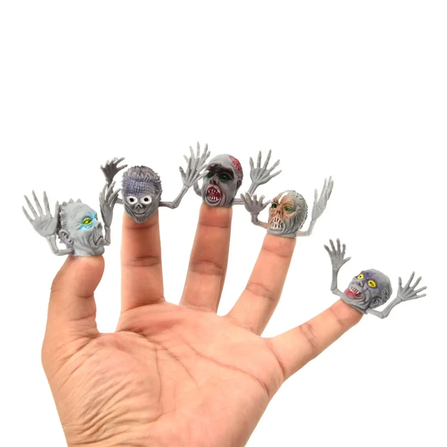 

12Pcs Gray Ghost Head Finger Set Prank Zombie Puppet Mini Finger Toy Halloween Interactive Party Children's Gift Funny