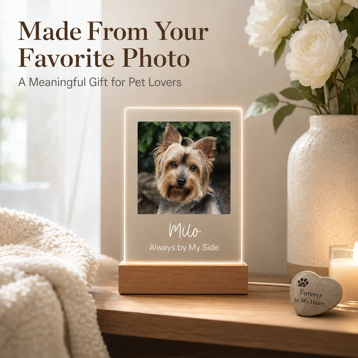 Custom Light‑Up Pet Memorial Sign Acrylic Photo Night Lamp Personalized Name Date Memory Decor Loss Of Dog Cat Sympathy Gift