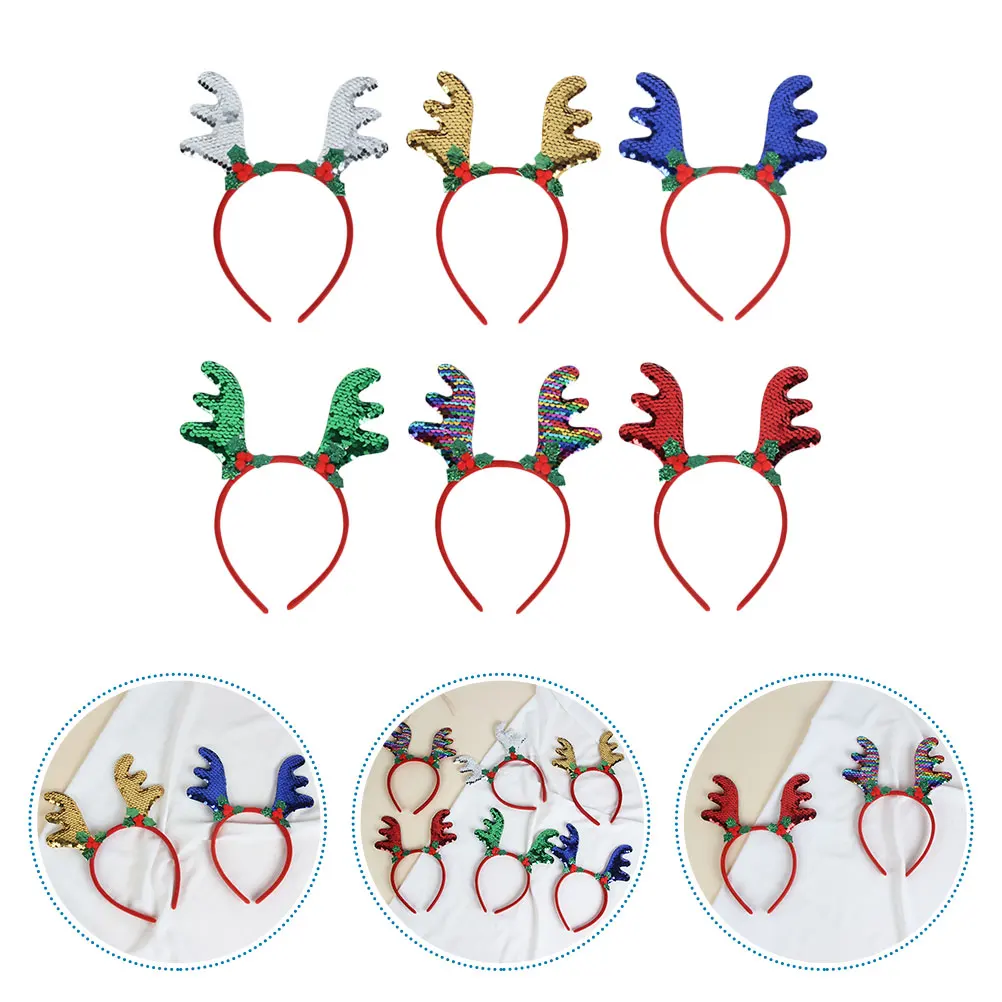 

6pcs Antler Headbands Xmas Hair Hoops Party Accessories Premium Material Durable Practical Selfie Photos Christmas Celebration