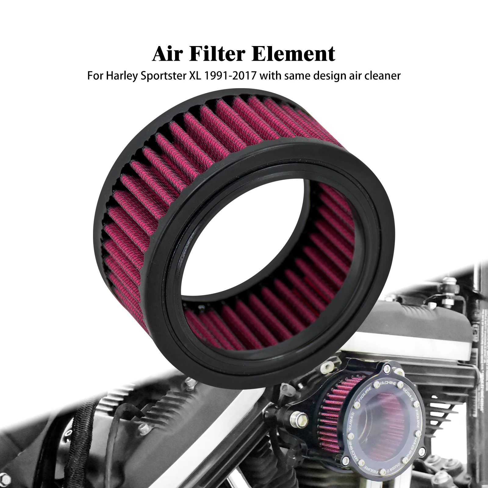 Motorcycle Air Cleaner Element Replacement Air Filter Red For Harley Sportster XL 883 1200 72 48 Iron XL883N Forty Eight 1991-17