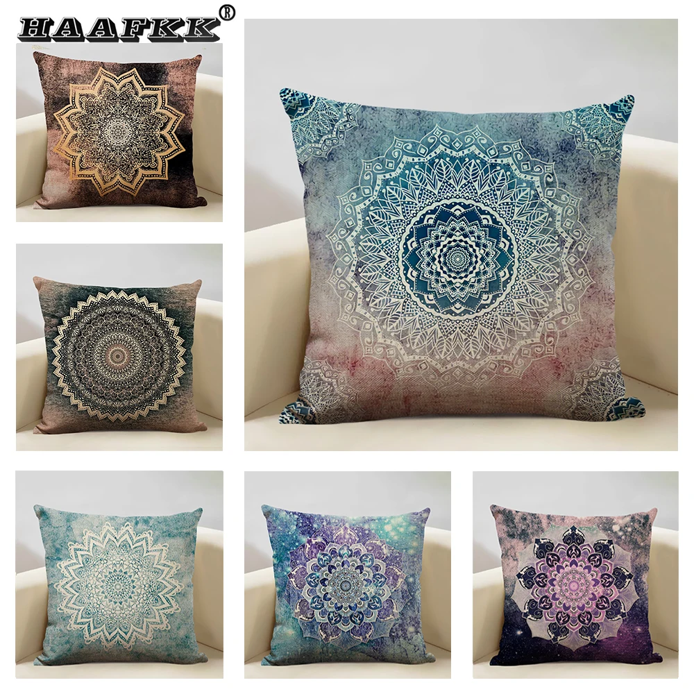 Dreamy Rainbow Boho Gorgeous Mandalas Free Mind Savanah Prints Gold Nights Soul Cushion Cover Sofa Throw Pillow Case 45x45cm