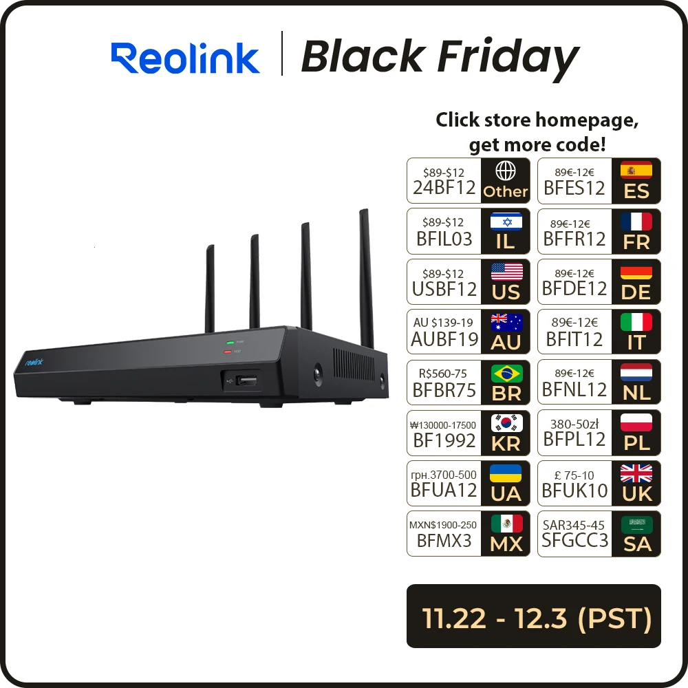 Reolink 12CH WiFi NVR Recorder with Wi-Fi 6 for 4MP Indoor Monitor Camera 8MP Outdoor PT Camera for Home Security System RLN12W