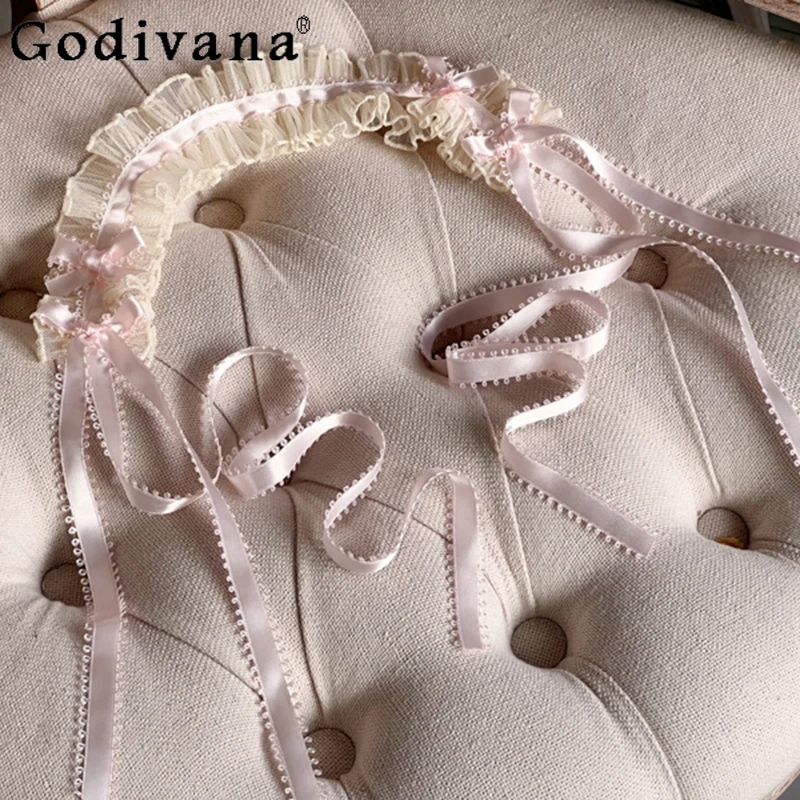 Шелковые розовые повязки на голову в стиле Лолиты для женщин, оригинальные повседневные кружевные головные уборы ручной работы для девочек, милые милые вечерние повязки на голову, аксессуары