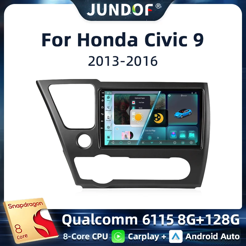 

Jundof For Honda Civic 9 2013 2014 2015 2016 Android 13 Carplay Car Radio Multimedia Video Player GPS Navigation 2 Din Autoradio