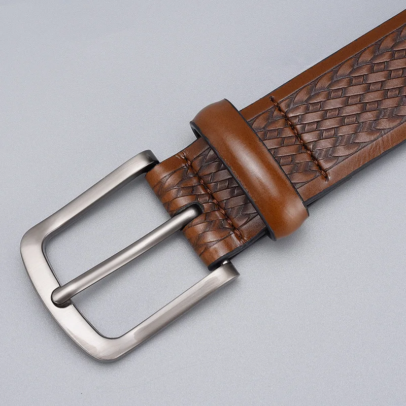 Luxury Vintage Braided Emboss Belts For Men Famous Brand Classic Pu Leather Waist Male Strap  Belt for Jeans High Quality