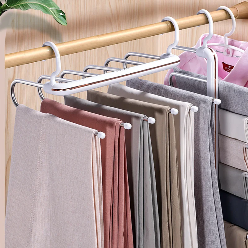 

Складная вешалка для брюк, многофункциональная многослойная вешалка-органайзер для брюк, не оставляющая следов, с защитой от скольжения, для хранения брюк