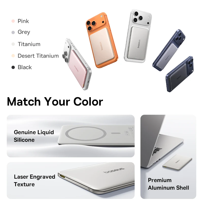 Baseus 5000mAh Magnetic Power Bank 15W Wireless 20W Wired Charging Thin Card-Sized Slim Portable Powerbank for iPhone 17 Samsung view 5