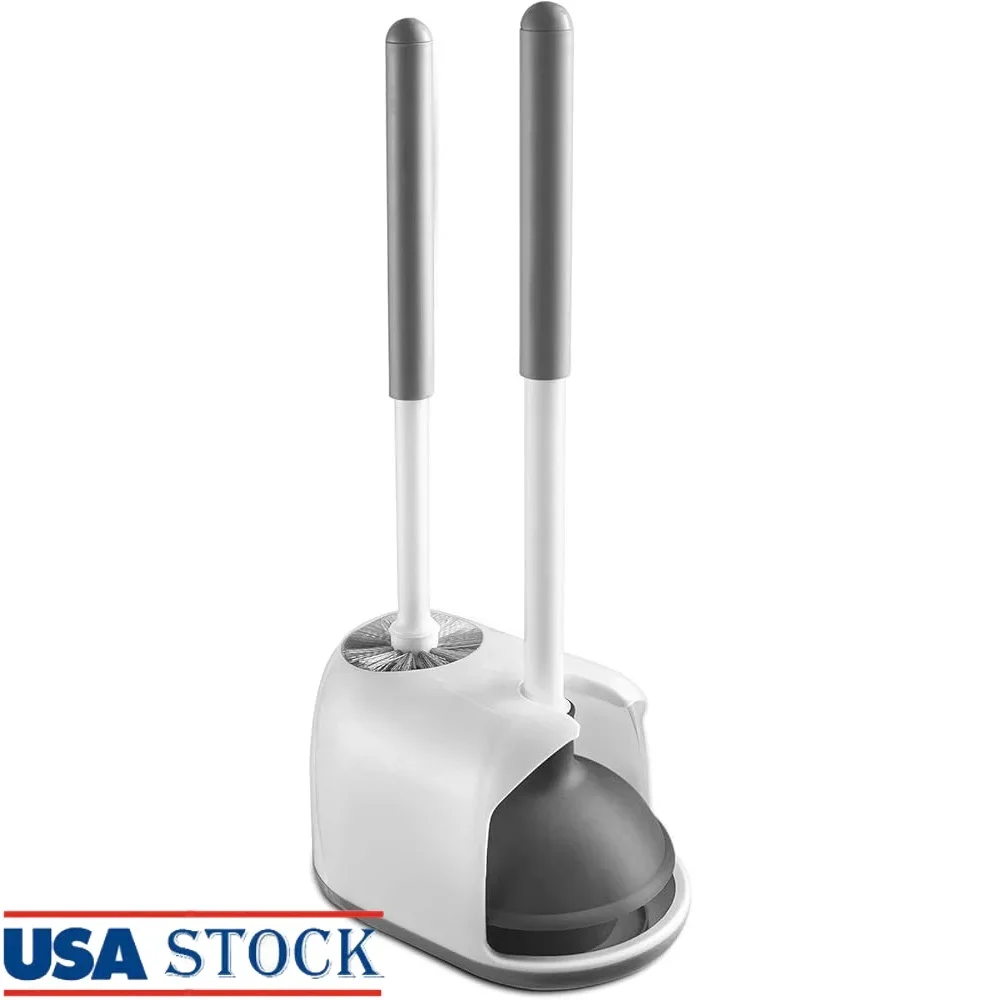 

Набор поршней и щеток для унитаза 2 в 1, с держателем. Компактные прочные инструменты для чистки ванной комнаты. Легкое удаление засорения.