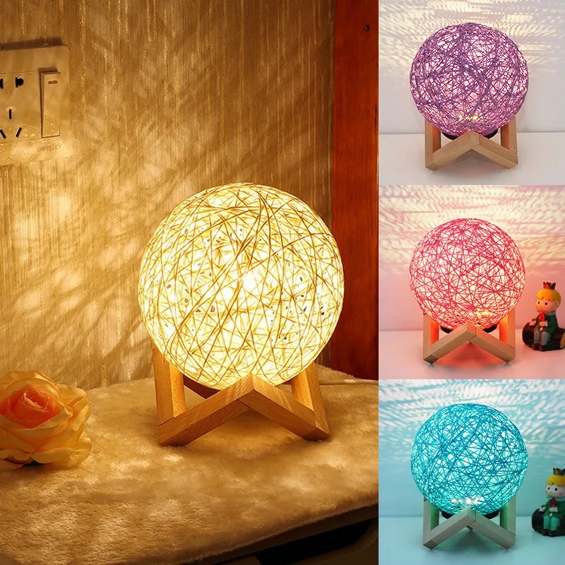 Creative Starry Night Light Gift Simple Decoration Hemp Ball Led Table Lamp Modern Bedroom Bedside Reading Lighting