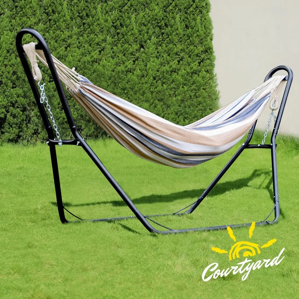 

Hammock Stand and Hammock, Dual-bar Design Makes It Safer To Use, 2 Person Steel, 550LBS Capacity, Only 30 Pounds, Hammock