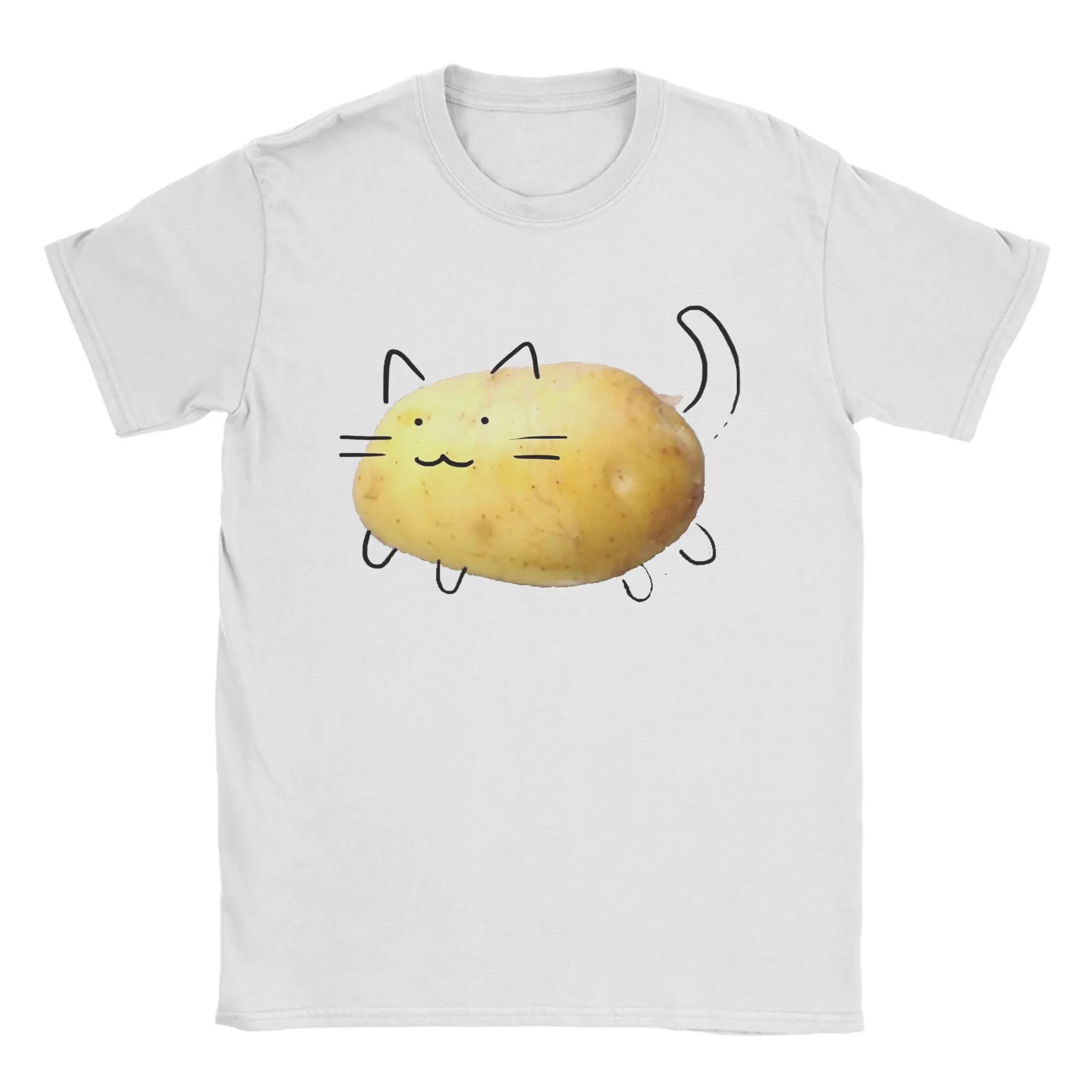 Camiseta de patata tonta Cat Neko Meme, ropa de calle para hombre, camisetas de algodón, camisetas novedosas con cuello redondo de verano, ropa de gran tamaño