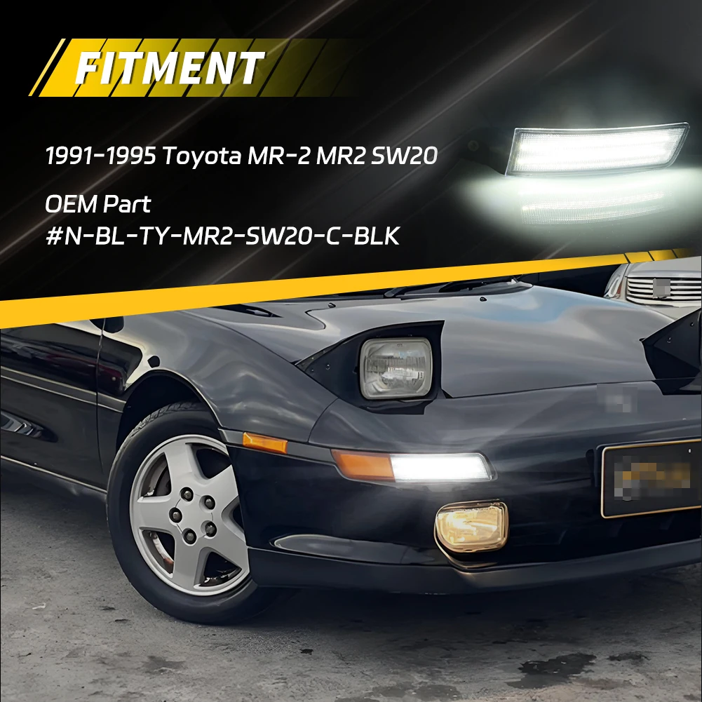 4Pcs Front Bumper Parking Light Turn Signal Light Side Marker Light W/LED For 1991 1992 1993 1994 1995 TOYOTA MR2 / MR-2 SW20