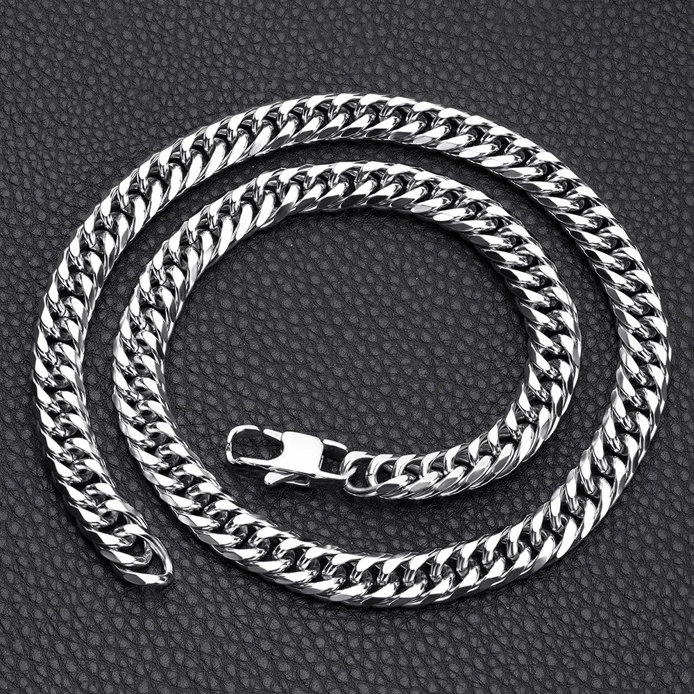 Waterproof Stainless Steel Square Lock Cuban Link Chain Necklace For Men Punk Thick Heavy Chain Jewelry 8/10/12/14MM
