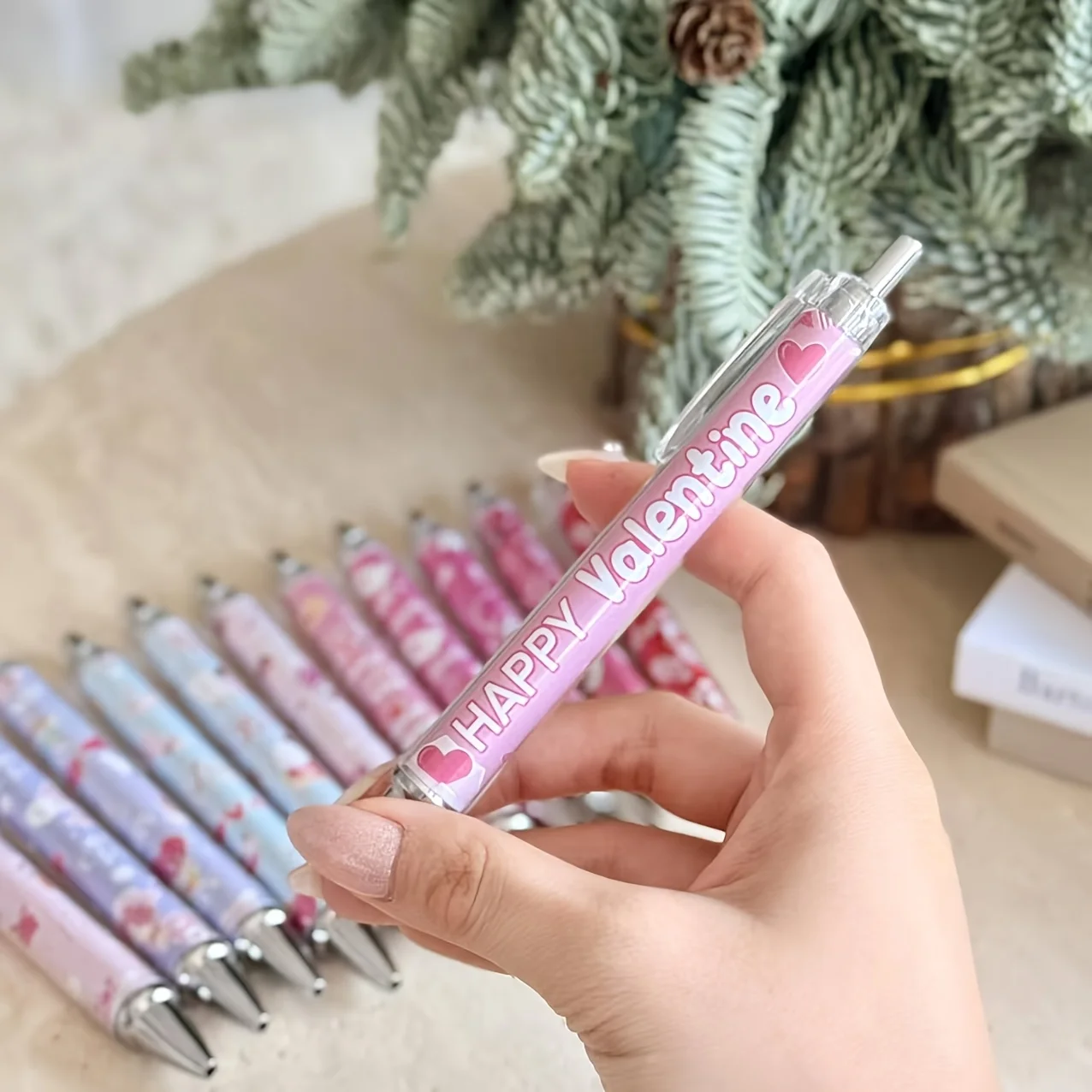 1/6/12pcs Valentine's Day Ballpoint Pens Gifts Lover Pens Set Sweet Holiday Retractable Smooth Writing Black Ink A3247