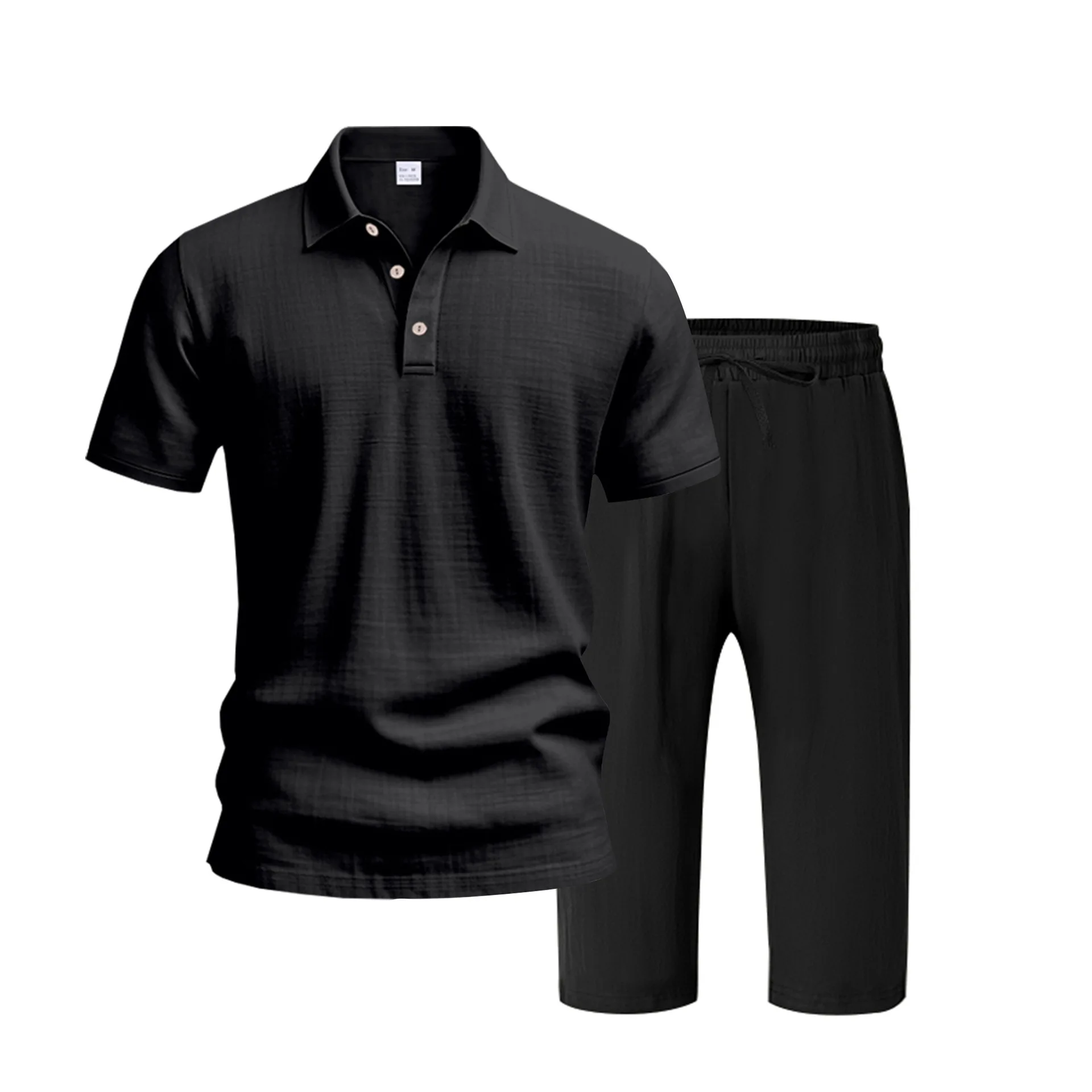 

2-piece Men's Quick Drying Casual Sports Suit, Multi Pocket Casual Cropped Pants+sweat Absorbing Sport Collar Polo Shirt Set