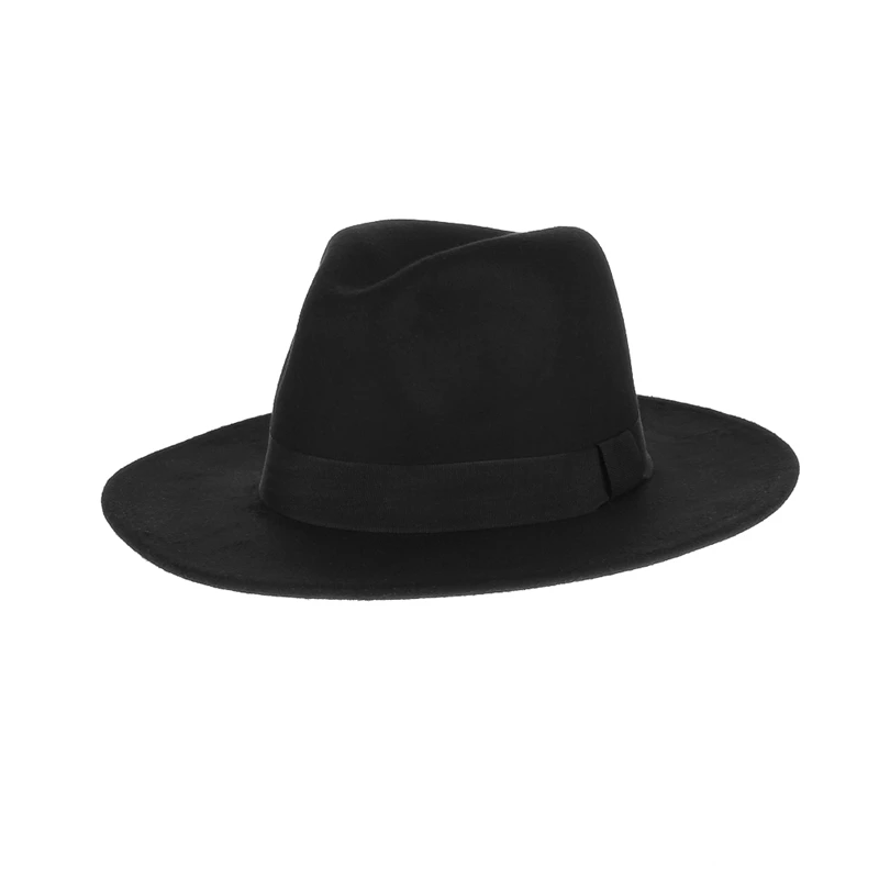 Mens Wide Brim Fedora Hat with Black Hatband for Women Classic Gentleman Felt Panama Hats