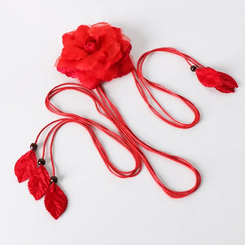 Fashion Vintage Flower Waist Chain Ethnic Style Tie Rope Bohemian Waistband Floral No Punching Flower Belt Women