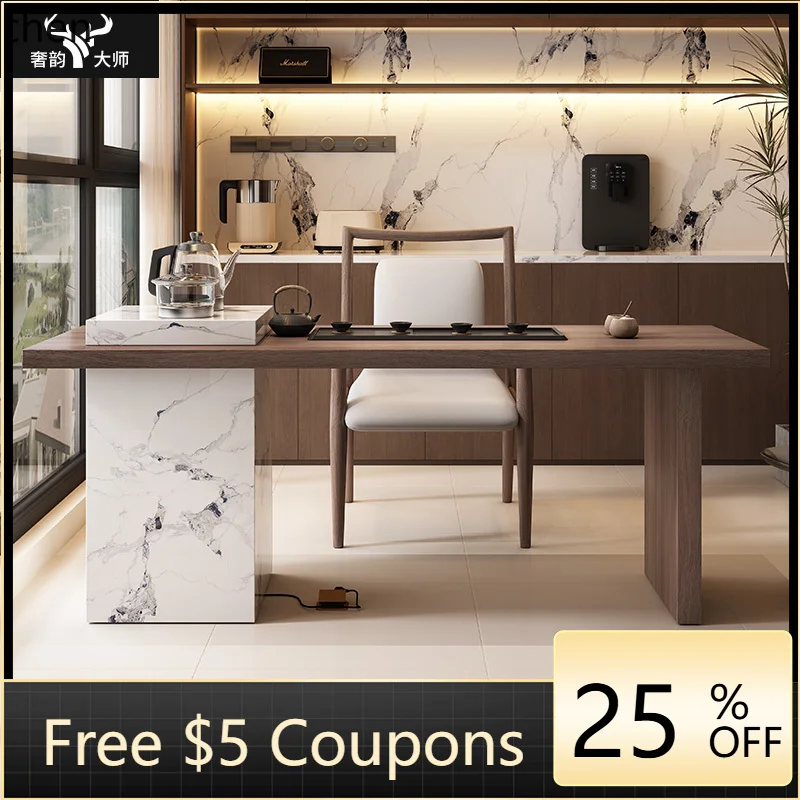 

living room tea table simple rock slab high-end sense medieval balcony tea table and chair combination