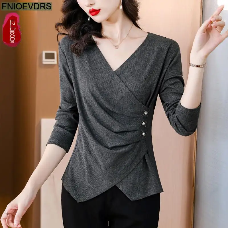 S-2XL 2023 Women Long Sleeve Elegant Office Lady Work Button Basic Shirt Casual Gray Tunic Peplum Tops Blouses