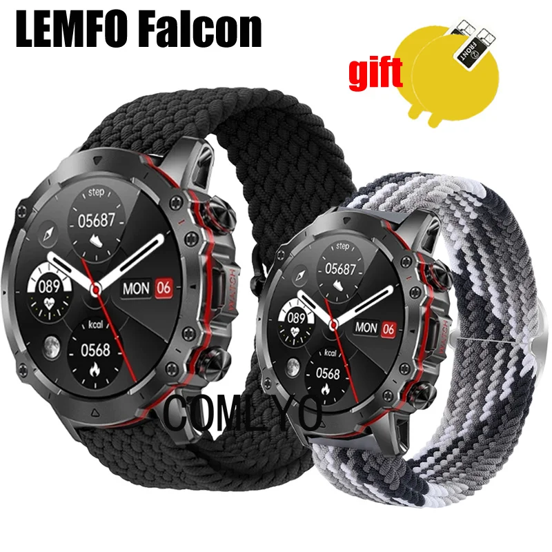 For LEMFO Falcon Strap Band Nylon Belt Adjustable Soft Breathable Wristband Smartwatch Screen Protector Film