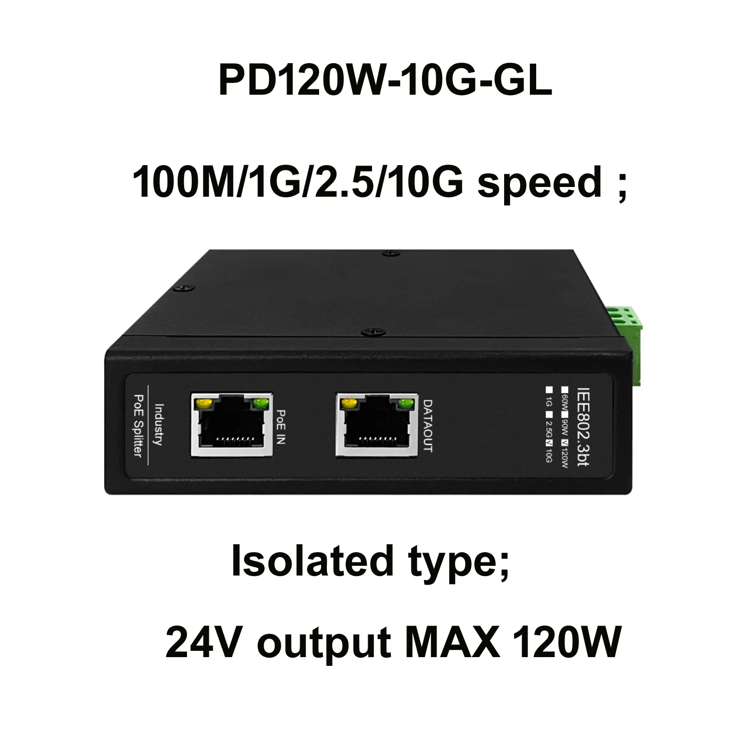 Industrial Grade 10Gbe POE Splitter Isolated 65W/90W/120W High-Speed Network Device Splitter for Enhanced Network Performance