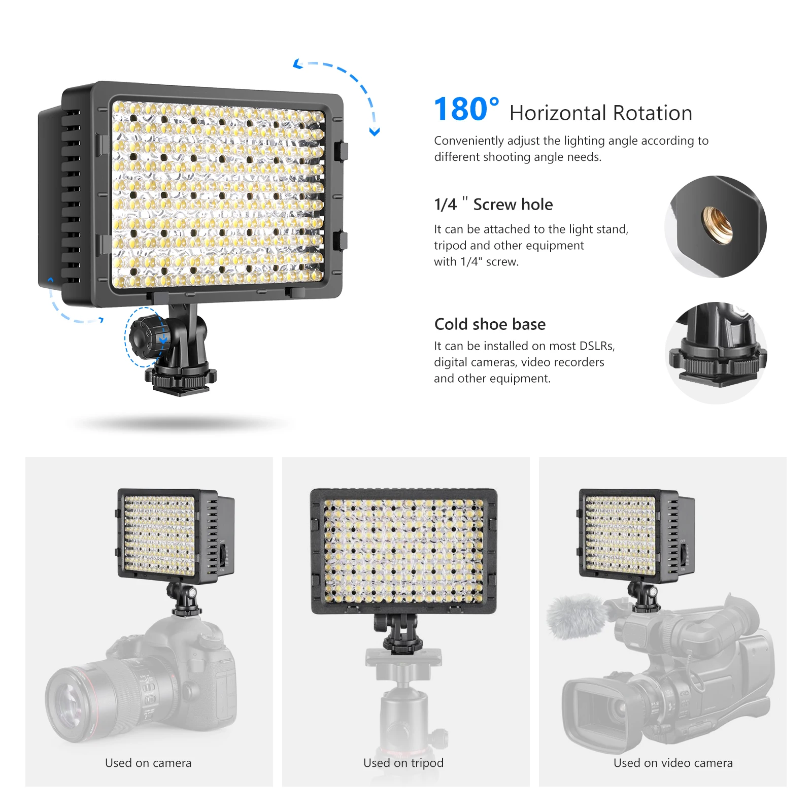 Imagem -05 - Neewer-dimmable Ultra High Power Painel de Luz Câmera de Vídeo Luz Led para Câmeras Digitais Slr 160 Led Cn160