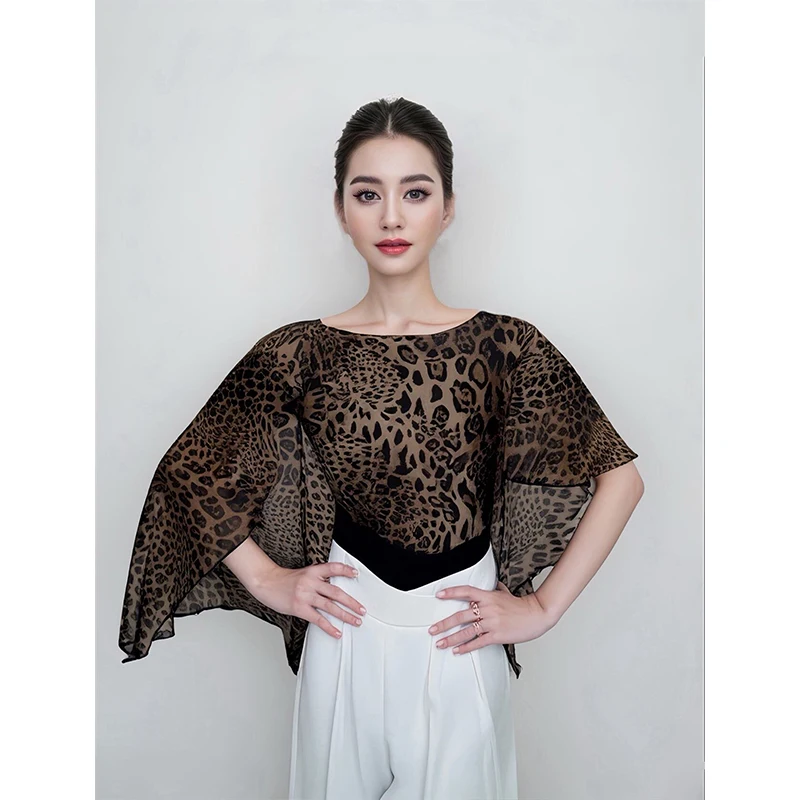 

Latin Ballroom Dance Clothes Women Short Sleeves Leotards Polka Dot Leopard Tops Adult Waltz Dance Costume Practice Wear SS2464