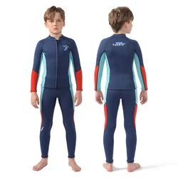 Traje de buceo de 2,5mm para niños y niñas, traje de neopreno de 2 piezas separado, traje de baño de manga larga para surf y esnórquel, Invierno