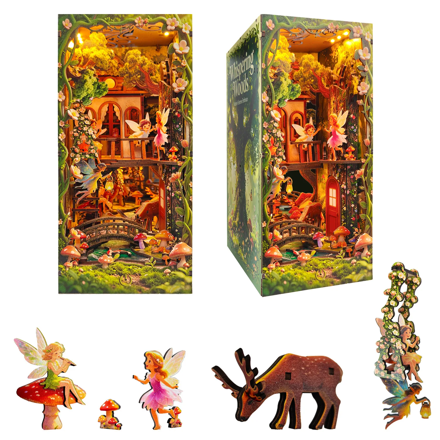 DIY Wooden Forest Whispers Book Nook Shelf Insert Kits Miniature Model Kit Dreamlike Bookend for Friends Birthday Gifts