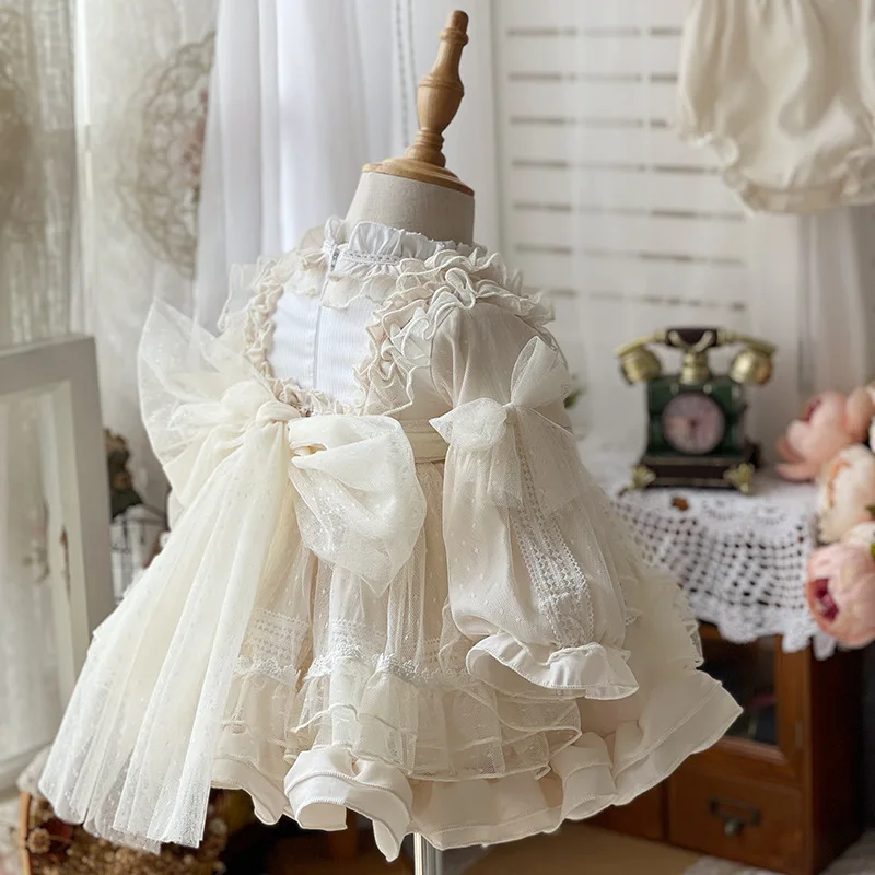 

Exquisite Bow Ball Gown Girls Birthday Gowns Palace Style Tiered Flower Girl Dress Princess Lolita Junior Bridesmaid Dresses