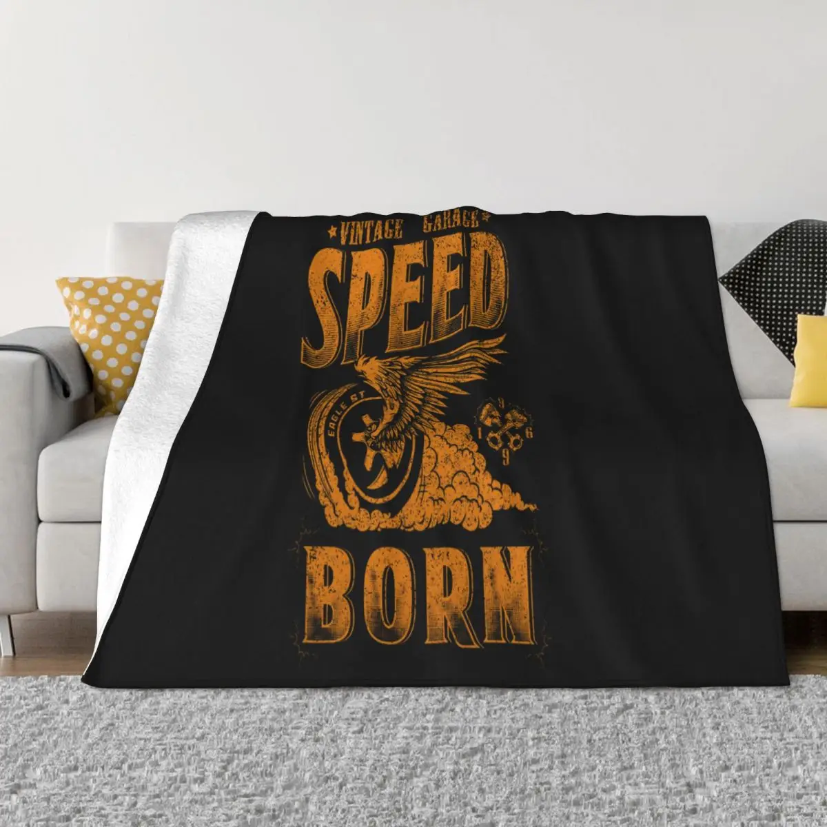 Speed Born Mens Fun Biker Mc Rocker Papayana Motorcycle Club Designing Print Music Splicing Cartoon Throw Blanket