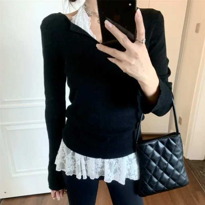 Autumn Winter Women Japan Y2k Two Piece Sets Jumper Sweater Long Sleeve Coquette Knitwears Stylish 2000s Aesthetic Gyaru Chic