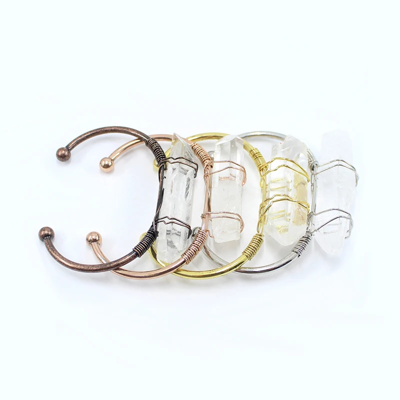

Natural Stone Crystal Cuff Bracelets Wire Wrap Raw Quartz Reiki Healing Charm Women Bangles Fashion Jewelry