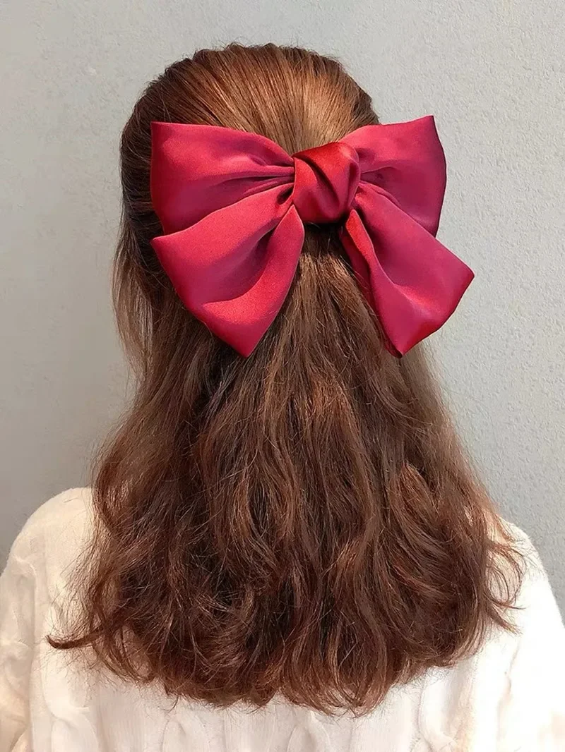 Mode Einfarbig Satin Band Grips Große Große Schleife Haarnadel Für Frauen Mädchen Trendy Haar Clip Nette Haarspange Haar Zubehör – Detail 13