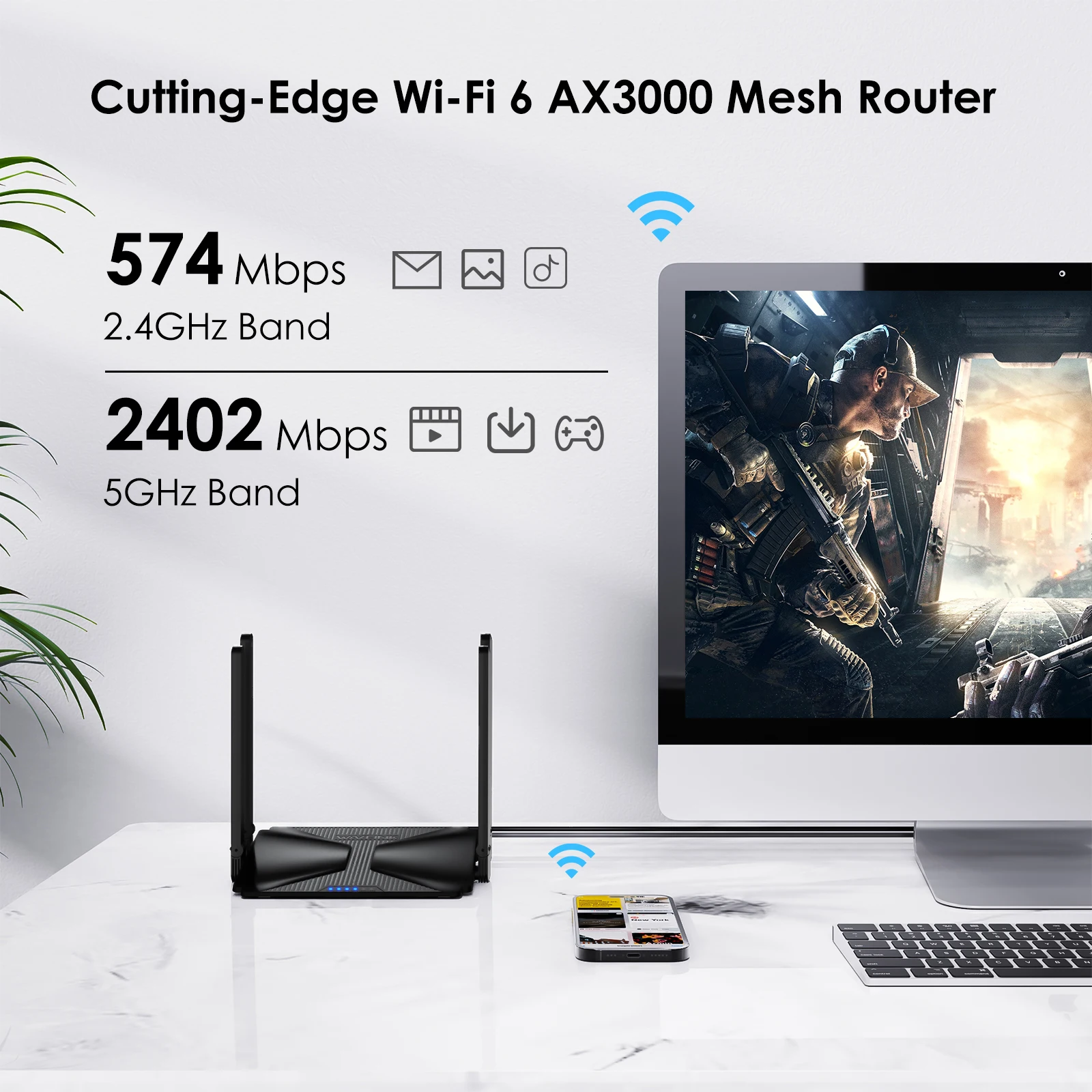 Wavlink AX3000 WiFi 6 Gigabit Wireless Router Dual Band Mesh Router 802.11ax for Gaming VR Wi-Fi 6 Router Support 160MHz&IPv6