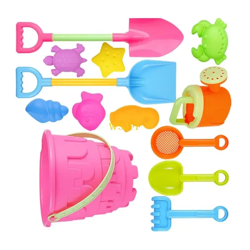 

W3JF Summer Sand Toy Collection 13pcs Round Bucket Shovel Set Kids Pool Beach Fun