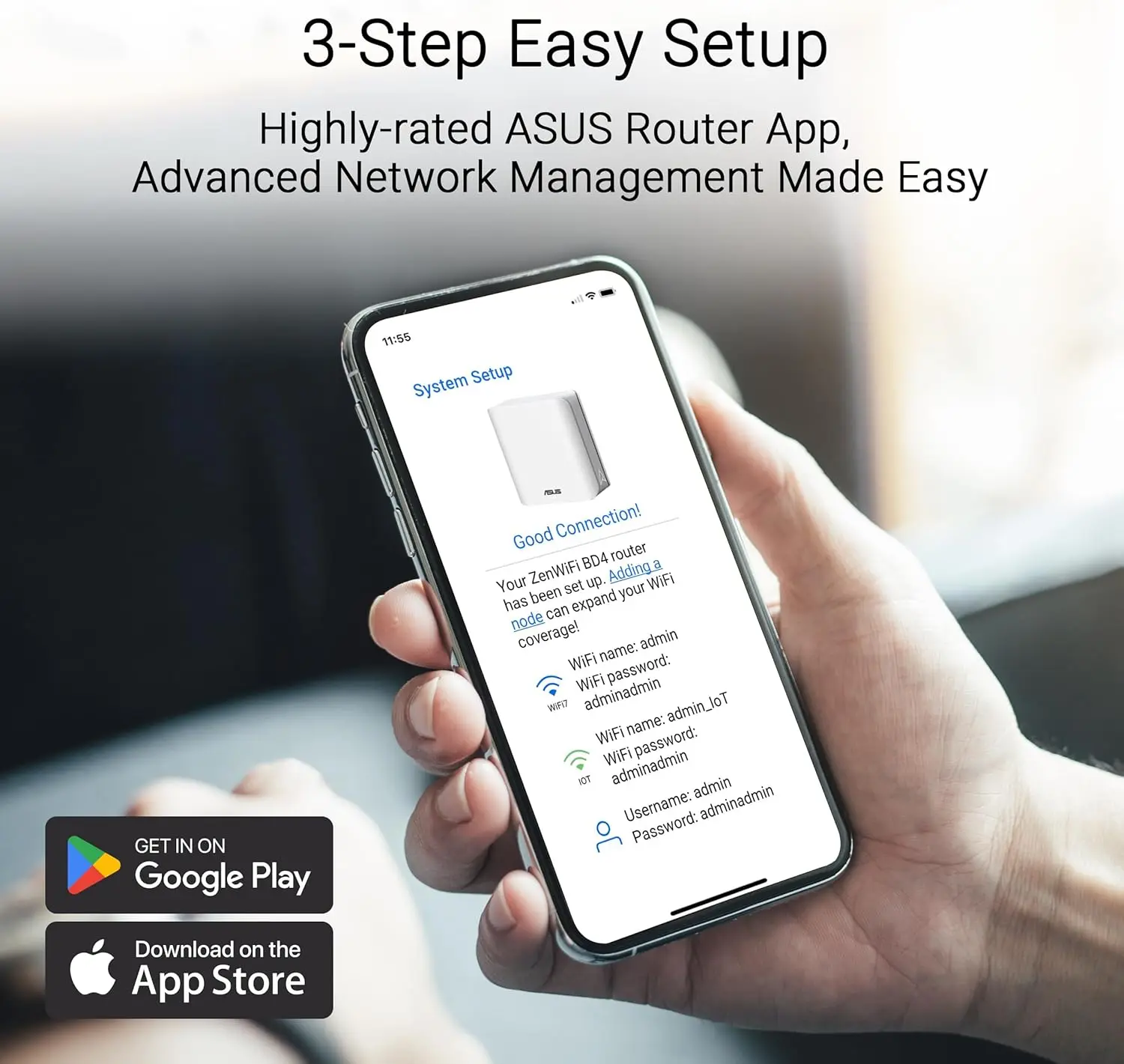 ASUS ZenWiFi BD4 (عبوة من قطعتين) راوتر شبكي WiFi 7 ثنائي النطاق، 3600 ميجابت في الثانية، 2450 مربع. قدم، منافذ مزدوجة 2.5 جيجا ﻿