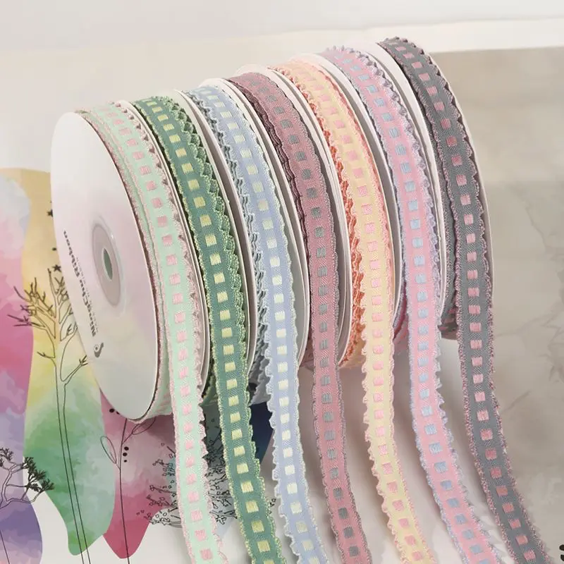1cm Ribbon Checkered Lace Bow DIY Ribbon Handmade Material Gift Decoration Bouquet Packaging Satin Ribbon