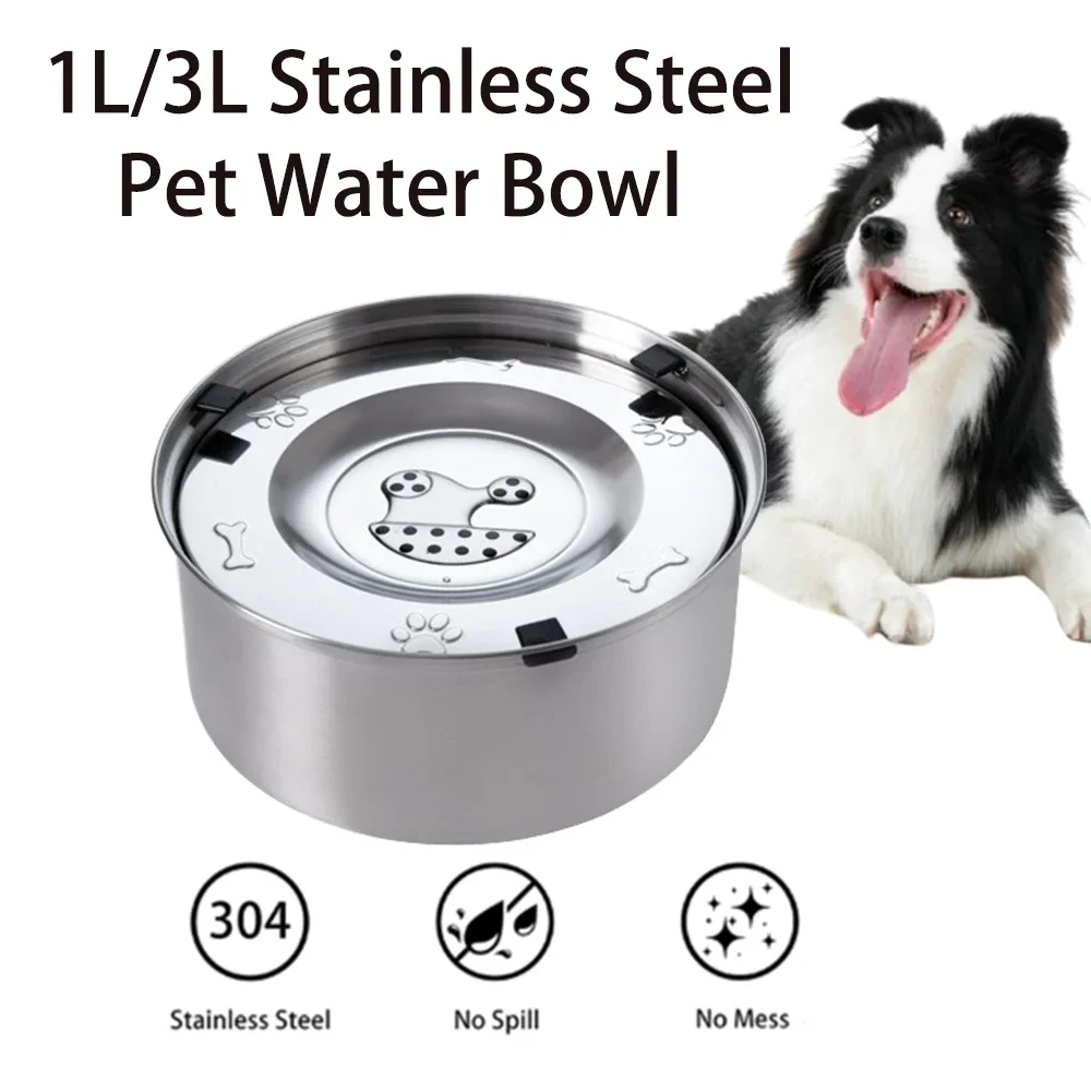 Stainless steel dog cat pet water supply bowl, dog water dispenser, leak proof and non-slip,