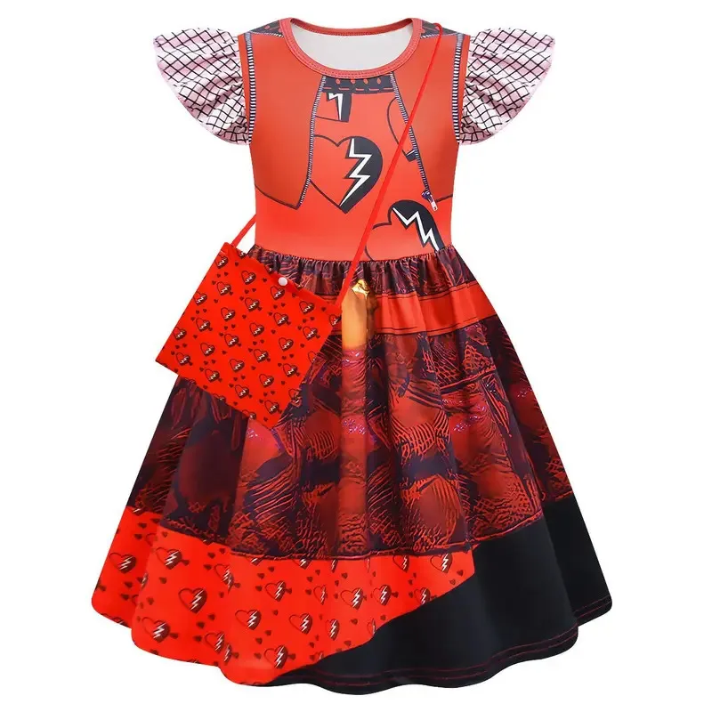 111 www Cartoon Descendantsed Baby Girls Dresses Kids Mal Evie Clothes Cosplay Costume Children Fly Sleeve Casual Dress Summer O