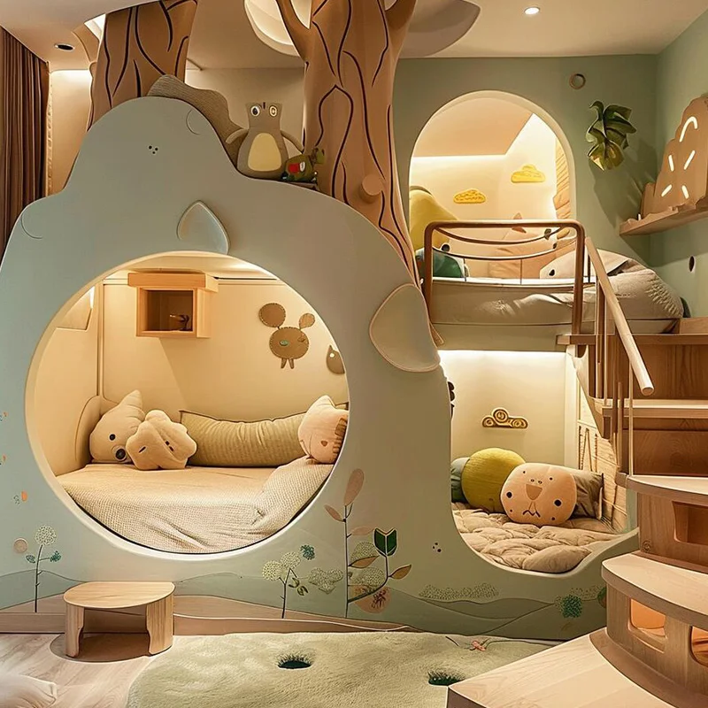 Camas de seguridad de madera de lujo para niños, Loft verde, diseño de lujo Normal, estilo moderno, Camas de princesa para niños, Camas infantiles para dormitorio y hogar