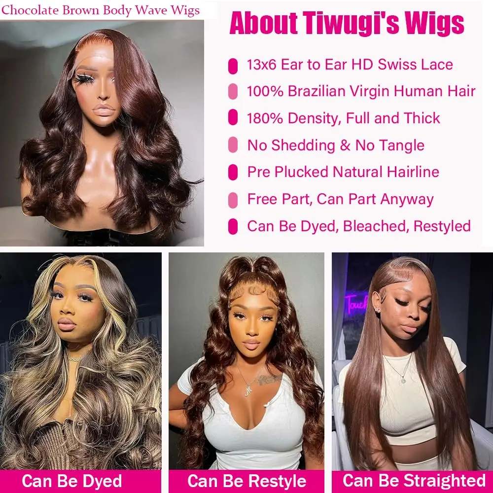 الشوكولاته براون الجسم موجة الدانتيل شعر مستعار أمامي شعر الإنسان 13x6 Hd الدانتيل الجبهة الباروكات شعر الإنسان البرازيلي شعر مستعار بني مسبق النتف للنساء #3