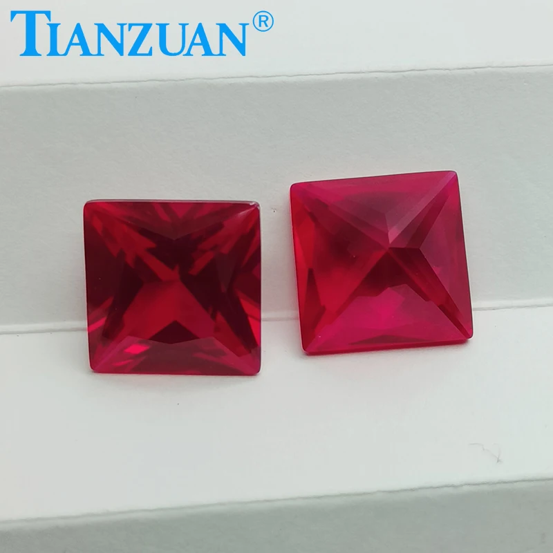 Synthetic Ruby 5# Red Color Square Shape Princess Cut Corundum Stone clear loose stone jewelry making