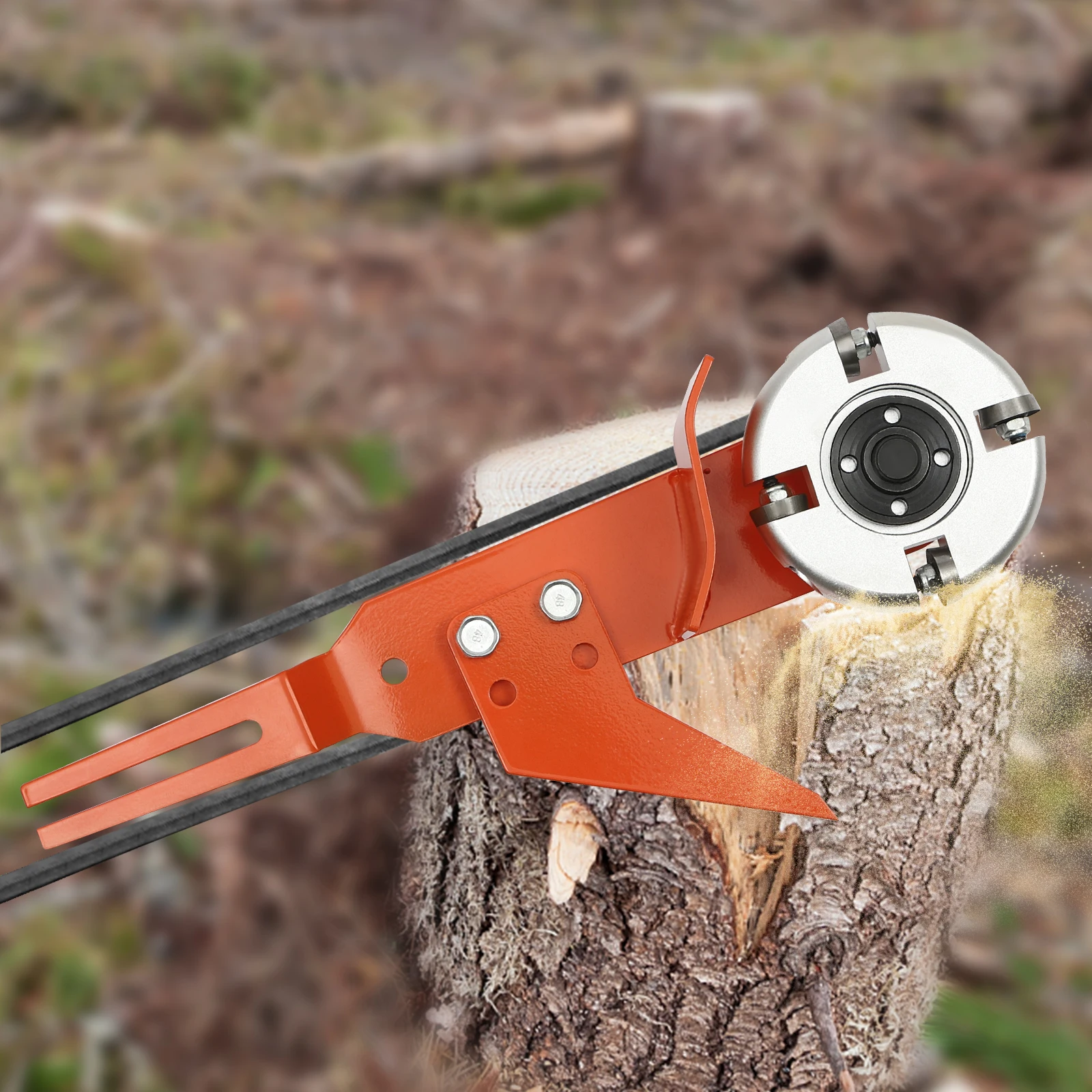 อุปกรณ์ติดตั้งเลื่อยโซ่ยนต์สำหรับงานแกะสลัก - ใบมีด 4 ใบ, ปรับความลึกได้, ระบบขับเคลื่อนด้วยสายพานวี สำหรับปอกเปลือก/เซาะร่องไม้