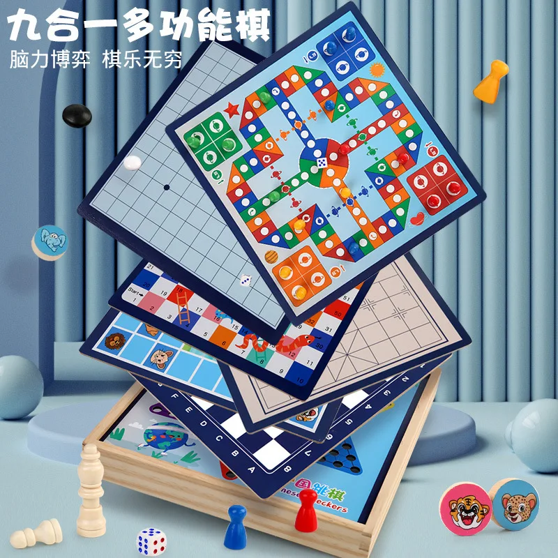 Multi in One Checkers, Flying Chess, Five-in-a-Row Chess, Animal Fighting Chess, Multi functional Chess, Student Puzzle Toy