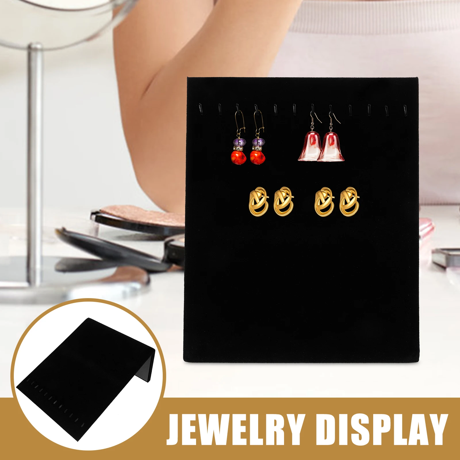 

Velvet Necklace Holder Jewelry Display Stand With Storage Rack For Pendant Earring Bracelet Organizer Black 2pcs