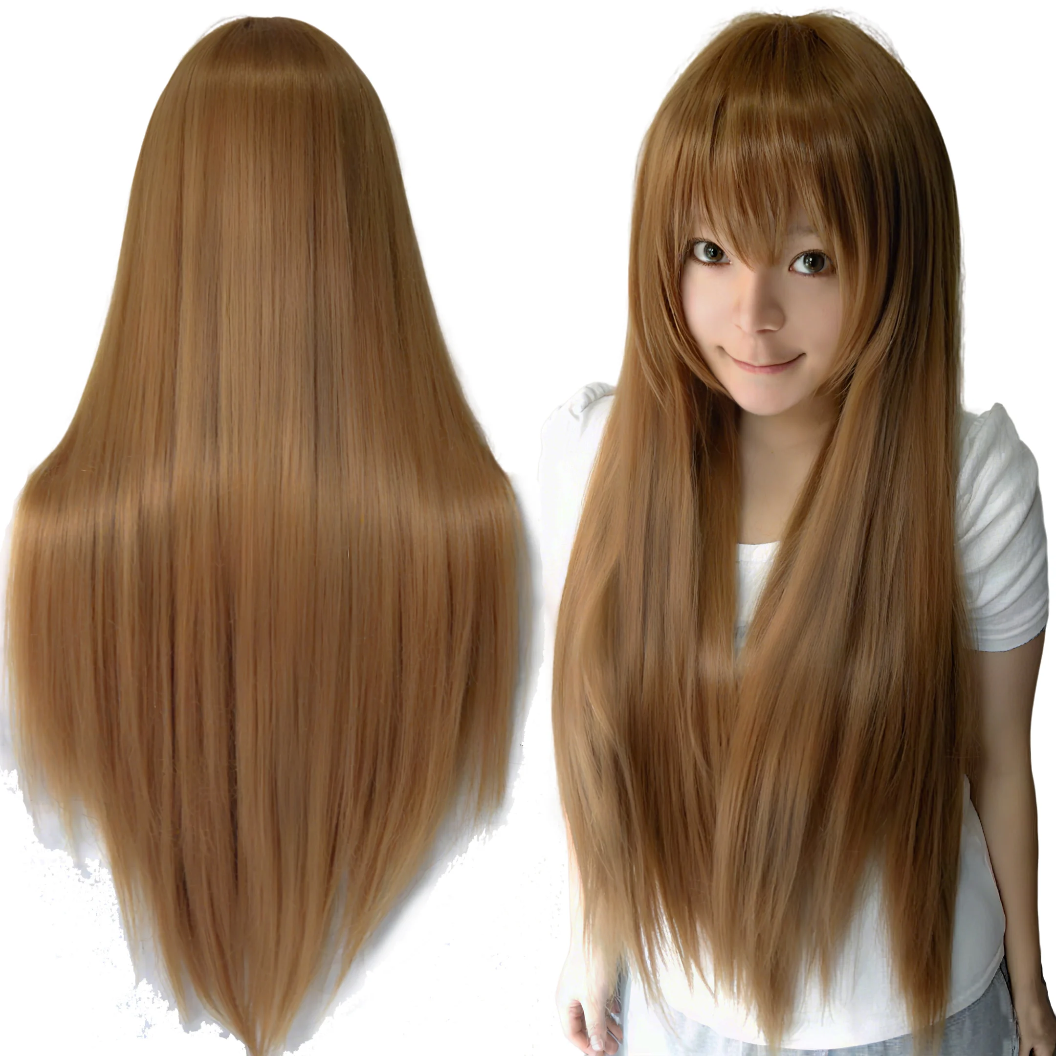 Peluca Larga de Pelo Sintético Marrón para Cosplay, Peluca Lisa de Taiga Aisaka, Peluca de Anime de Nagisa Furukawa